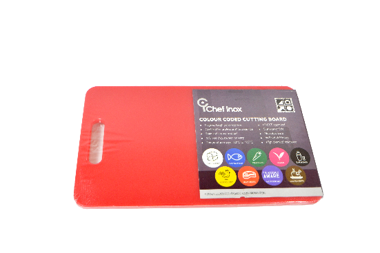 Chef Inox Colour Coded Cutting Board With Handle - Red – 25x40x1.3cm