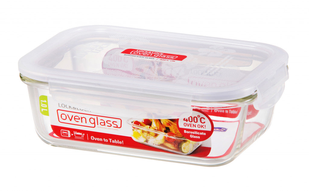 Lock & Lock Euro Glass Borosilicate Heat Resistant Glass Rectangular Container - 1L