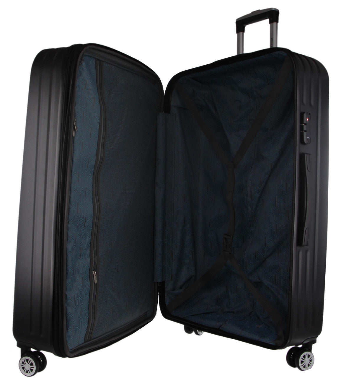 Pierre Cardin Hard Shell 4 Wheel Suitcase - Cabin - Black - With Hidden Compartment